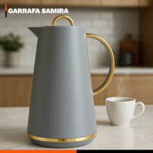 Garrafa Térmica 1 Litro Samira Café Chá Premium Alça Dourada Click Abre e Fecha